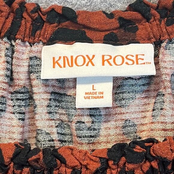 KNOX ROSE Dress Size Large Smocked Elastic Waist Animal Print Rust Large Fall - Picture 6 of 14